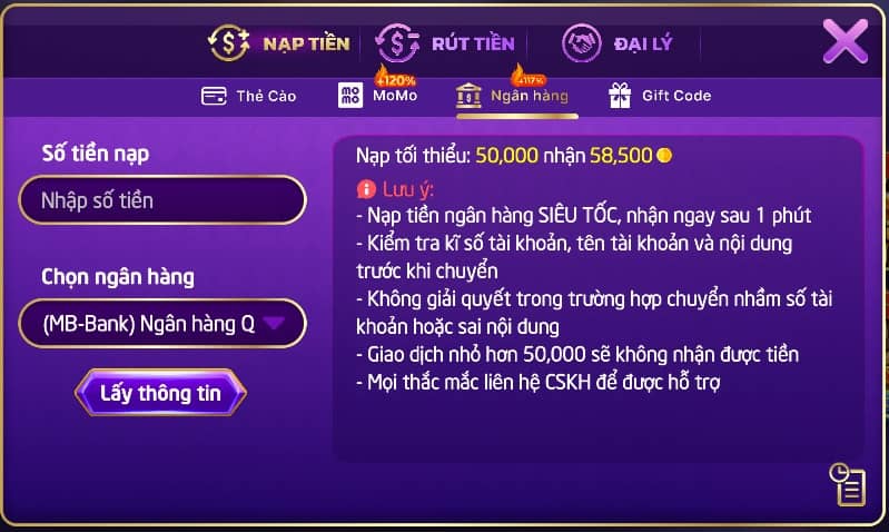 Giao diện nạp tiền 79club qua ngân hàng Giao diện nạp tiền 79club qua ngân hàng